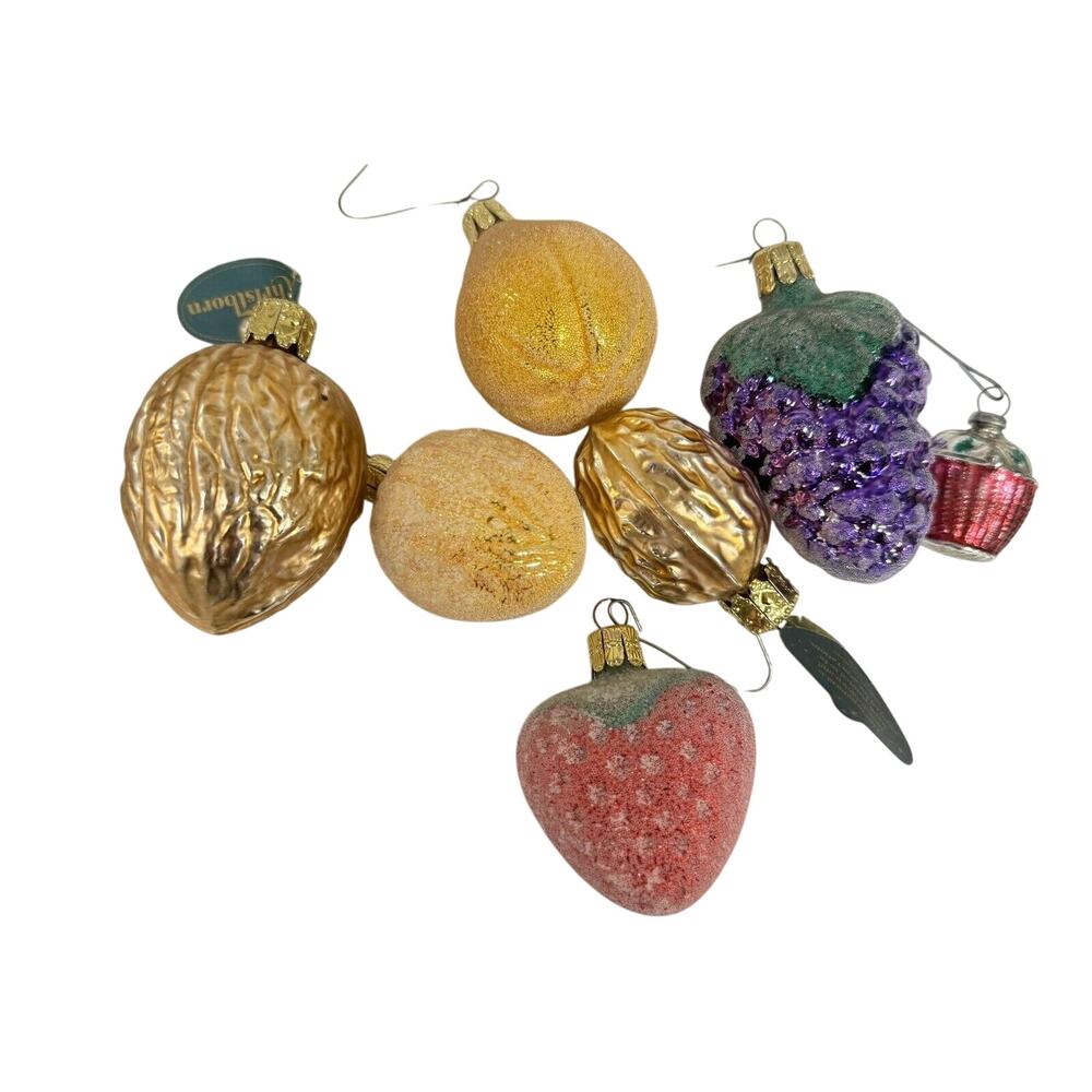 Lot 7 VTG Christborn Sugared Fruit Christmas Ornaments Germany Grapes Strawberry